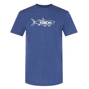 Poncho Silver King Graphic T-Shirt Mens XL Blue Salmon Fishing‎ Tee Short Sleeve